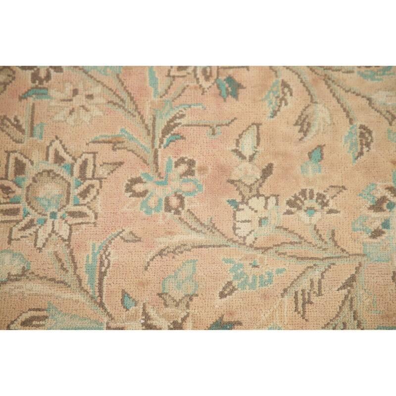 Hand Knotted Oriental 100% Wool Carpet Traditional Floral Coral Mashad Area Rug - 13' 0'' X 9' 5''