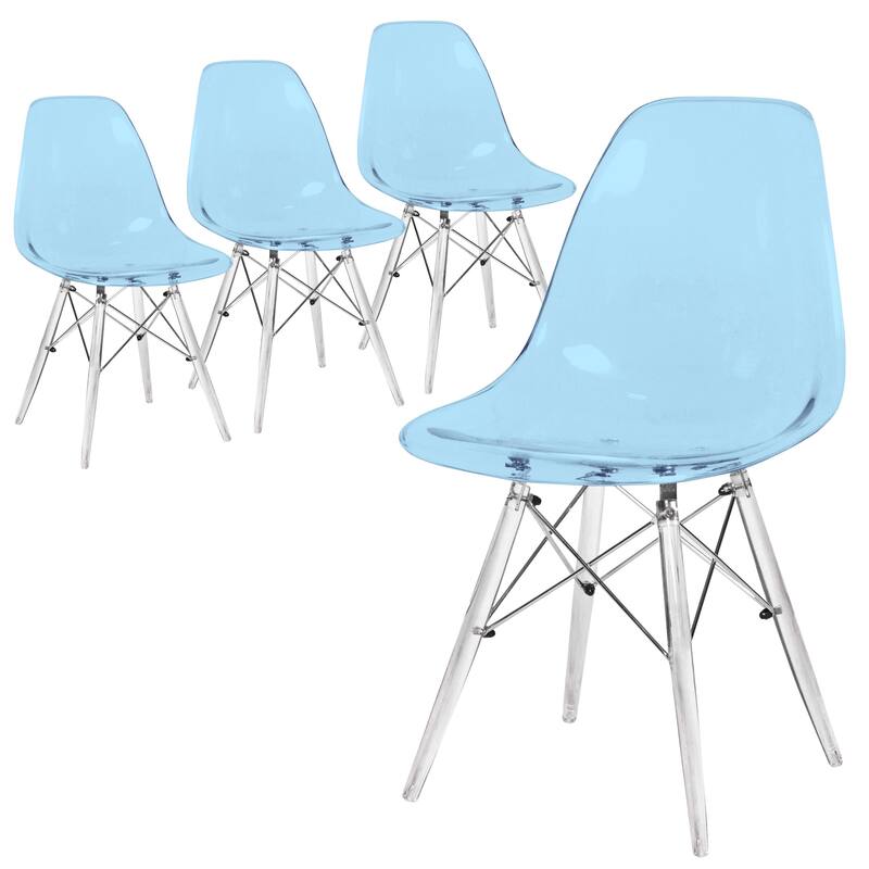 LeisureMod Dover Molded Side Chair with Acrylic Base, Set of 4 - Red - 36 x 32.4 x 16.25 - Transparent Blue