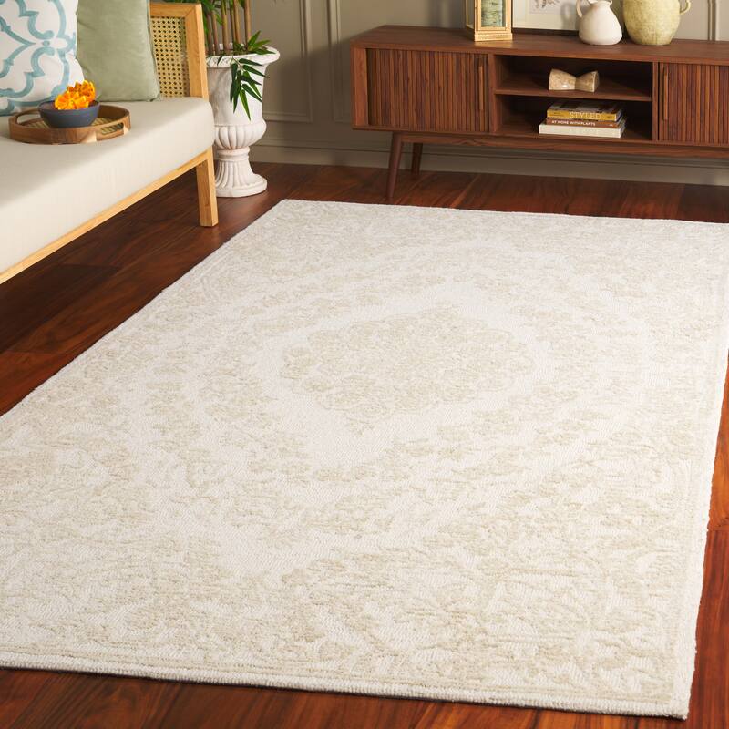 SAFAVIEH Handmade Ebony Stiliyana Wool Rug - 8' x 10' - Ivory/Light Green