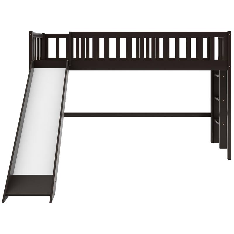 Low Loft Bed Toddler Bed Kids Bed with Slide and Ladder