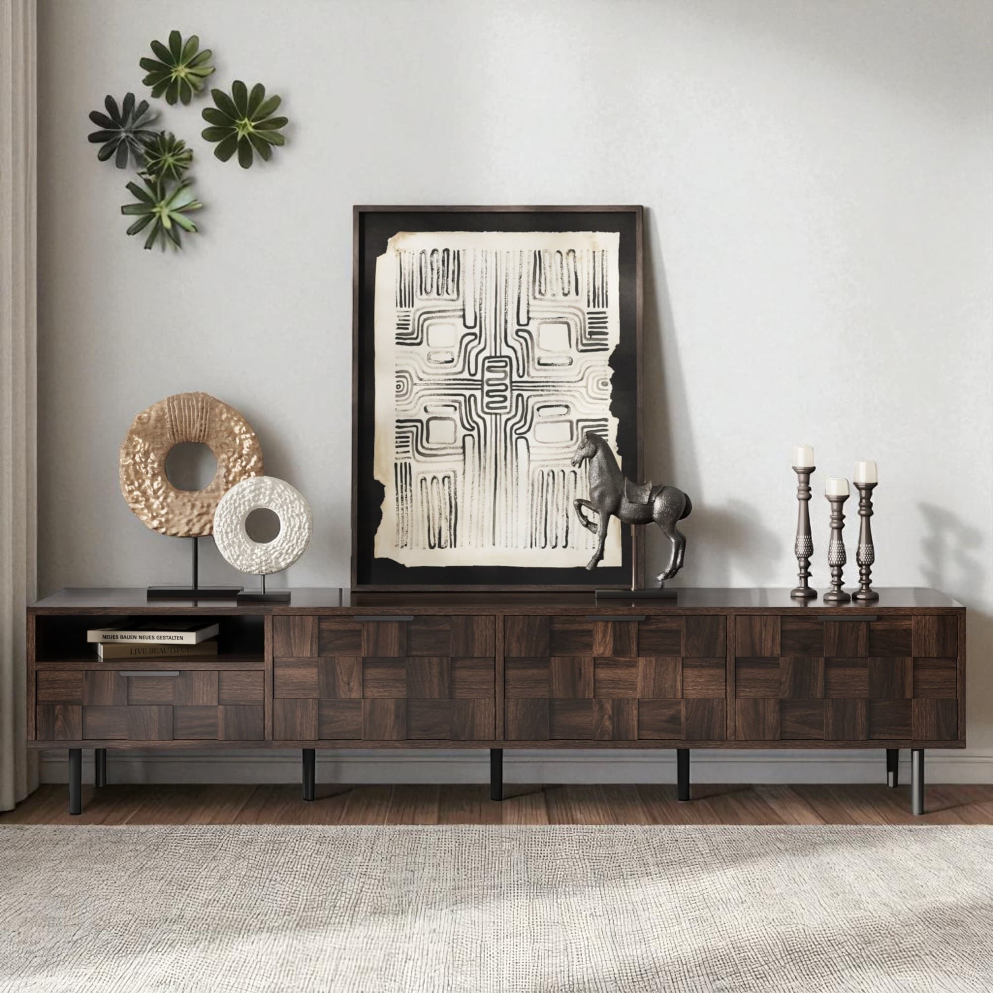78" Mid-Century Modern TV Stand for 85 Inch TV, Entertainment Console with Cabinets and Storage Shelf for Living Room