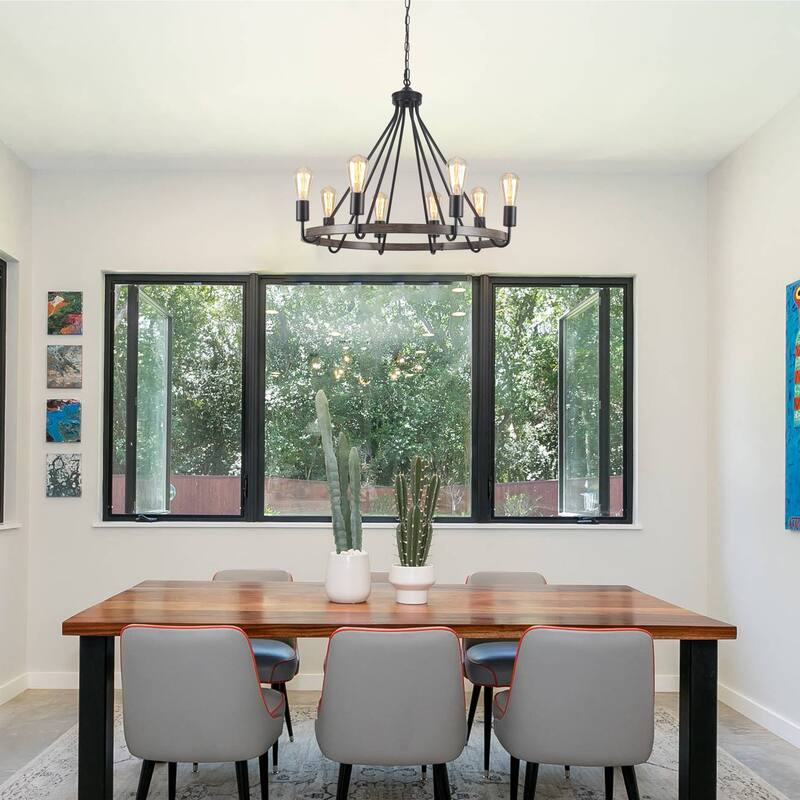 8-Light Candlestick Circle Wagon Wheel Foyer Chandelier Linear Island Chandelier Lighting for Dining Room
