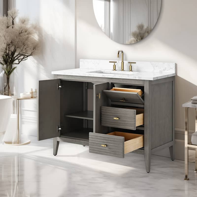 Vanity Art 42" Single Sink Bathroom Vanity Cabinet with Engineered Marble Countertop