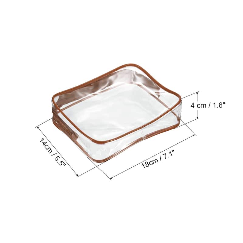 3Pcs Clear PVC Toiletry Bag Makeup Pouch with Zipper - Brown - 7.1x1.6x5.5"