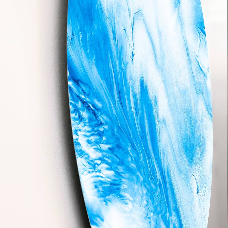 Designart 'Blue And White Liquid Art Waves V' Modern Metal Circle Wall Art