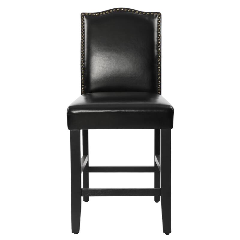 24 Inches Faux Leather Counter Height Bar Stools with Nailhead Trim