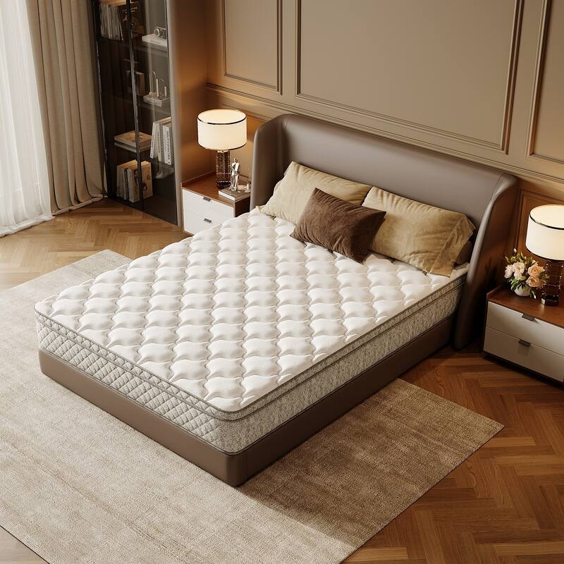 Queen Size Mattress 12 Inch Hybrid in a Box with Memory Foam and Pocket Spring for Pressure Relief - White - Queen