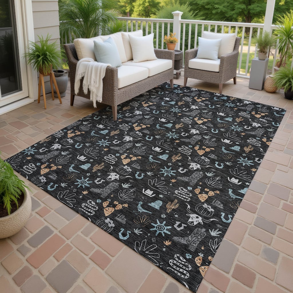 Machine Washable Indoor/ Outdoor Cowboy Ranch Chantille Rug
