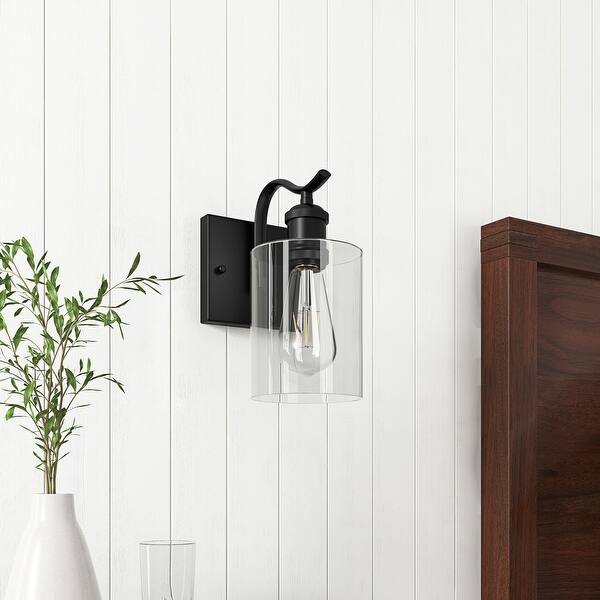 Modern Black 1-Light Concise Clear Glass Style Wall Sconce - Bed Bath ...