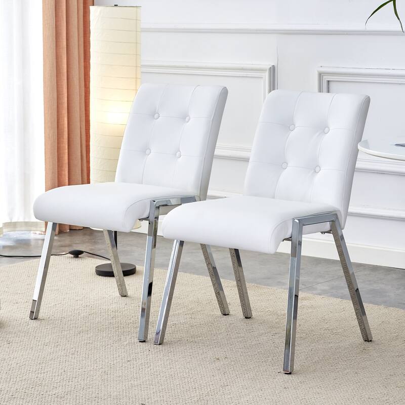 Armless High Backrest Dining Chair with Electroplated Metal Legs