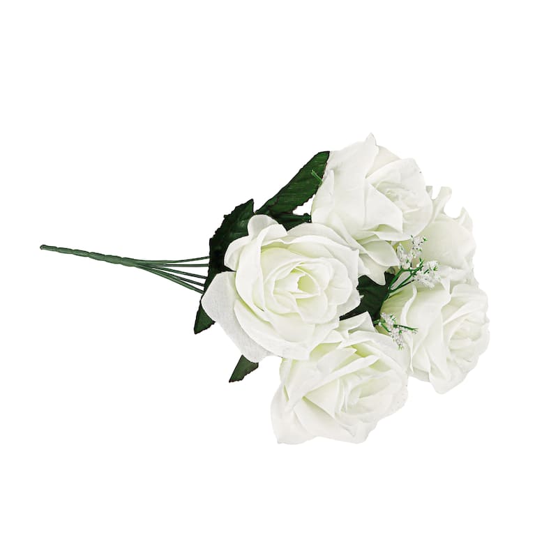 Set of 12 Cream White Artificial Open Rose Flower Stem Bush Bouquet 14in - 14" L x 7" W x 7" DP