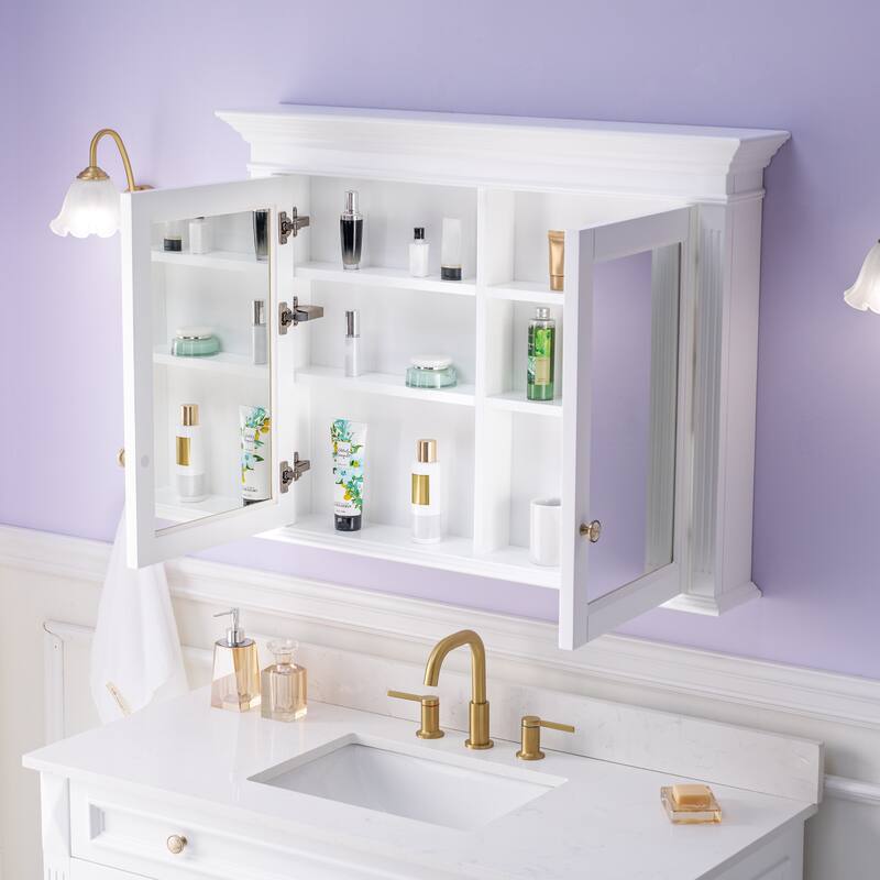 40"W X30"H Surface Mount Solid Wood Framed Medicine Cabinet With Soft-close door And Wooden Shelves
