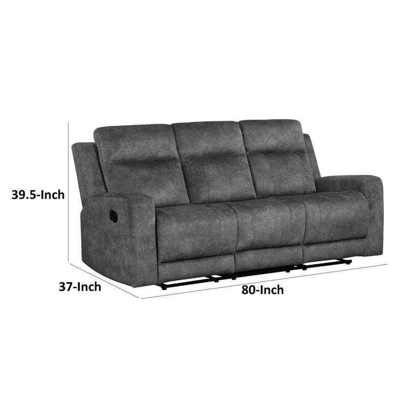 Tesy Manual Double Reclining Sofa, Dark Gray Brown Microfiber, 80 Inch