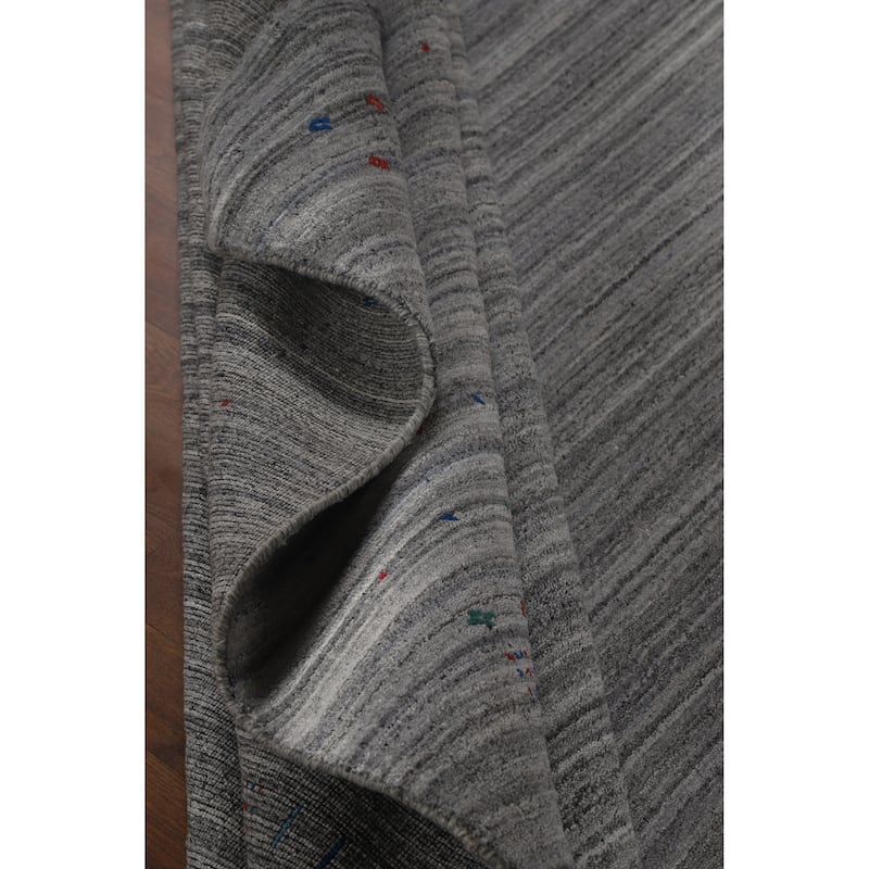 Hand Knotted Oriental 100% Wool Carpet Tribal Stripe Greys & Charcoal Gabbeh Area Rug - 9' 10'' X 8' 3''