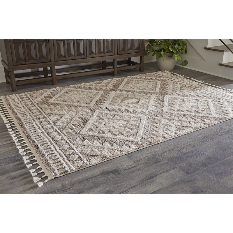 Signature Design by Ashley Odedale Tan/ Cream Rug - 94.5"W x 129"D x 0.25"H