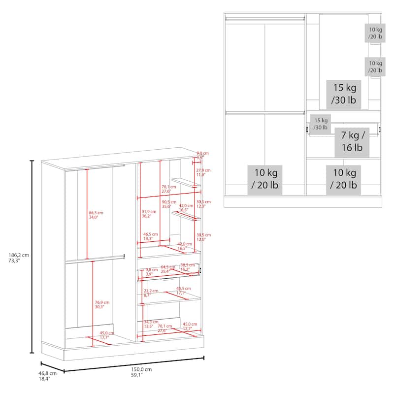 Kamelot Armoire With Hanging Rod White - N/A