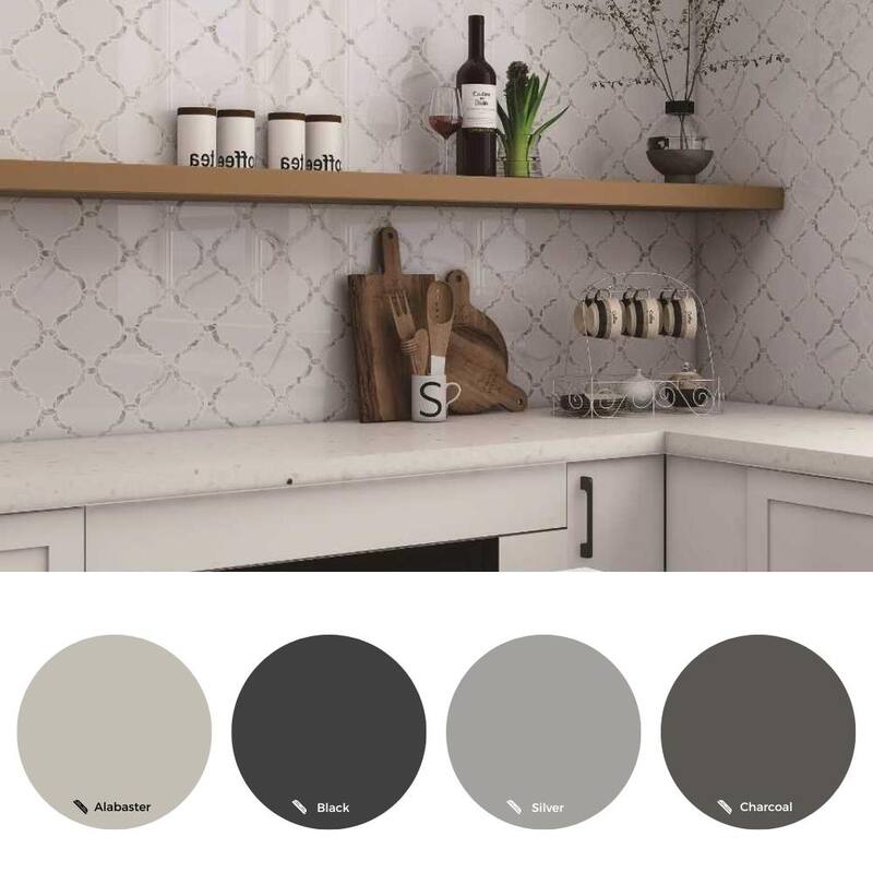 The Tile Life Tahitian Pearl 14x14.5 White Satin Glass Arabesque Mosaic Wall & Backsplash Tile