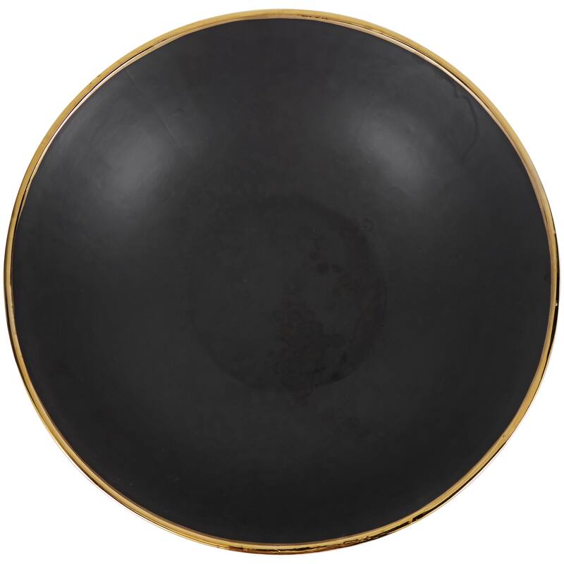 CosmoLiving by Cosmopolitan Black or White Ceramic Decorative Bowl with Abstract Gold Melting Drips