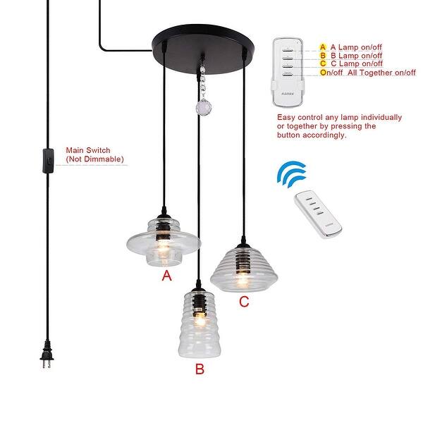 Shop 3 Light Vintage Industrial Glass Remote Control Plug In