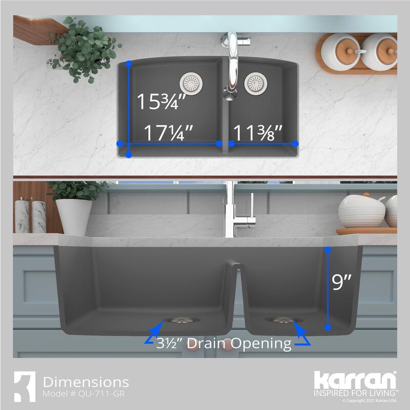 Karran Undermount Quartz 32 in. 60/40 Double Bowl Kitchen Sink Kit