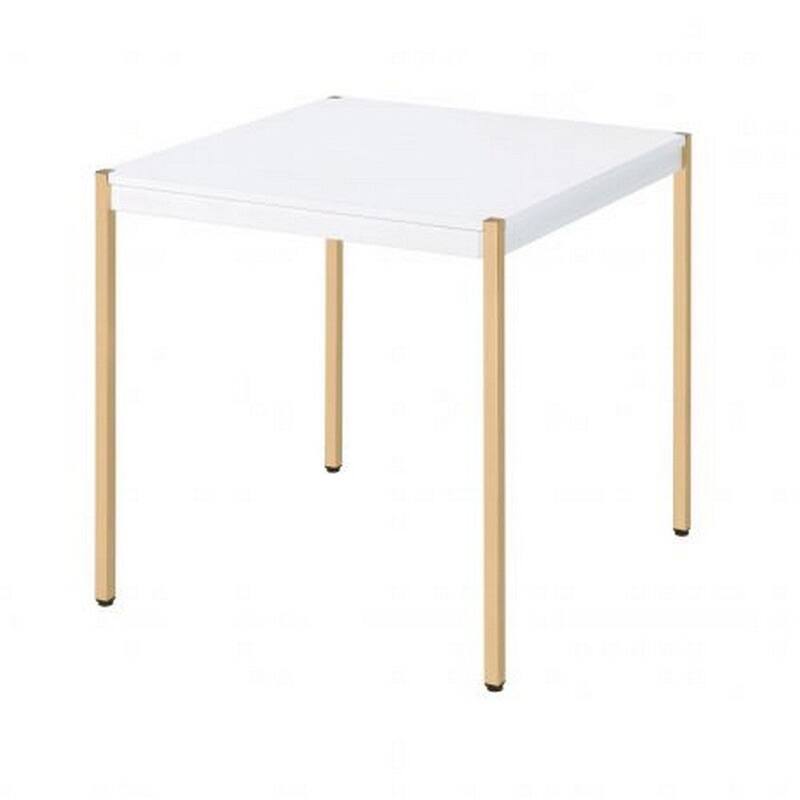 End Table with Metal Tube Legs, White and Gold - 24 L x 24 W x 24 H Inches - White and Gold