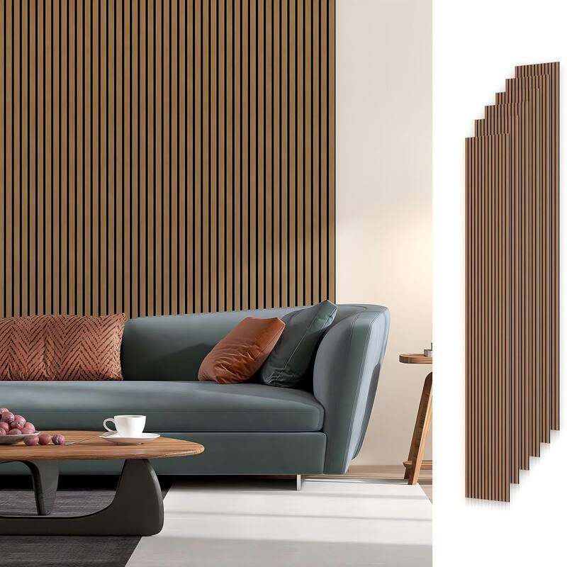 Soundproof Wood Slat Panels Acoustic Wall and Ceiling Panels - 6pcs x 94" x 7.9" - Classic Oak