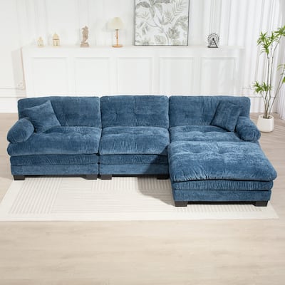 Deep Seating Modular Upholstered Couch L-shaped Sectional Sofa with Reversible Ottoman and Double Layered Seat Cushions
