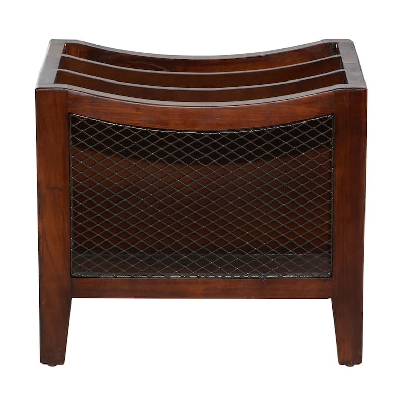 Wood 3 Slot Magazine Holder with Netting Side Panels - Brown - Roche River Decor - 11"Wx15"Lx13"H