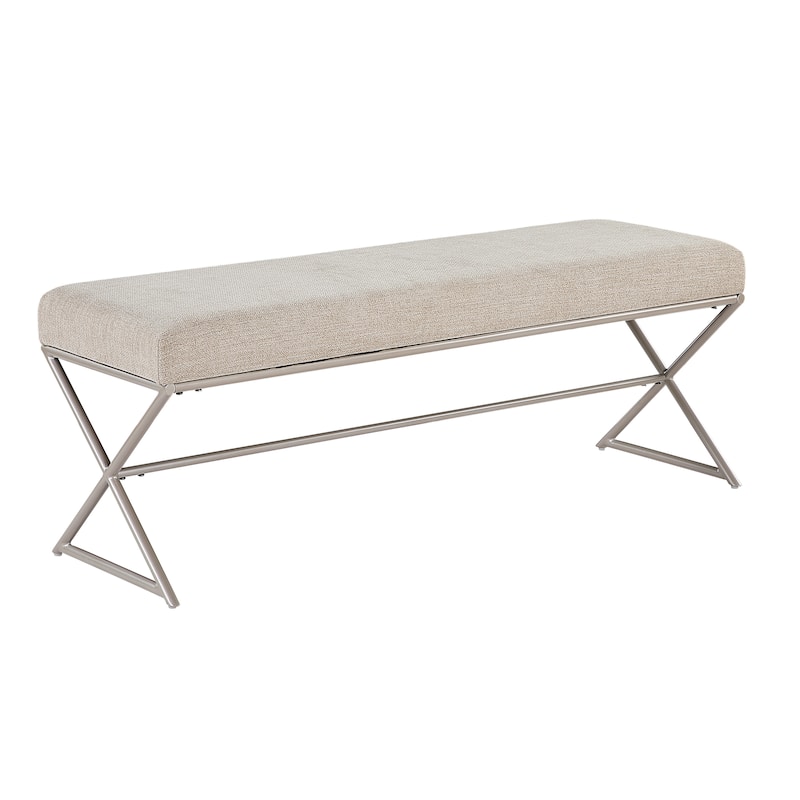 Contemporary Upholstered Bench Taupe Chenille Seat Plush Comfort Home Furniture 1pc Entryway Bench Metal Frame Champagne Finish