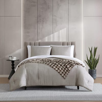 Kenneth Cole Reaction Holden Grid Cotton Brown Reversible Bonus Comforter Set