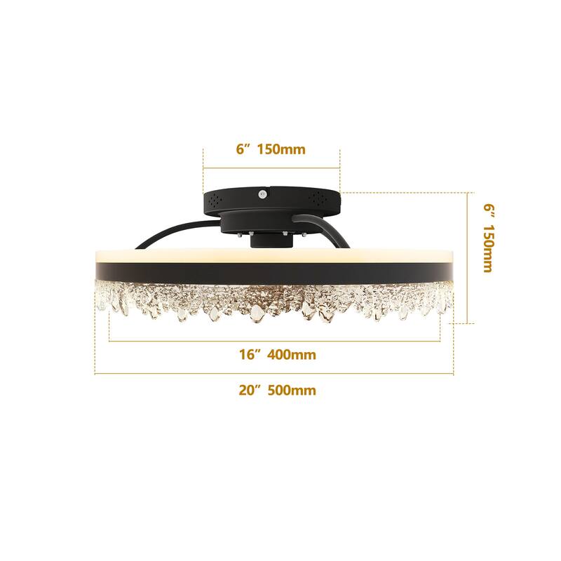 20" Black Smart Ceiling Fan Light with Silent Function