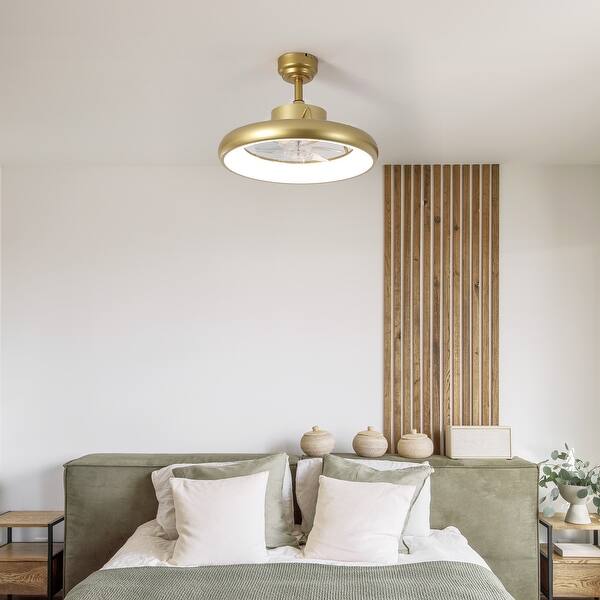 slide 2 of 21, JONATHAN Y Loren 20" Modern 6-Speed Metal Dimmable Smart LED Ceiling Fan, App & Remote - 11.5 Inches Gold