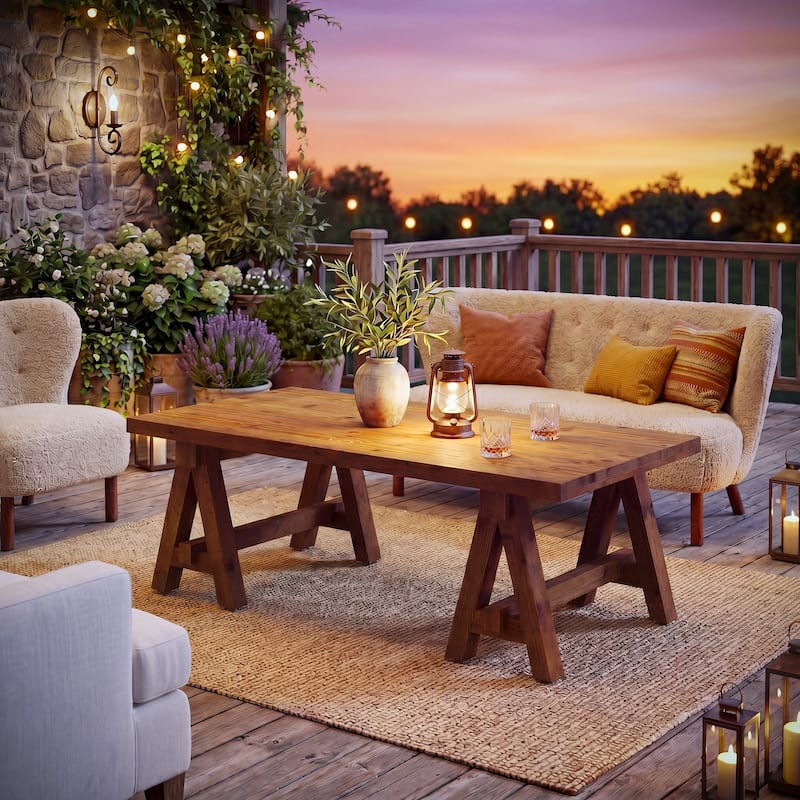 Solid Wood Coffee Table, 47" Rustic Farmhouse Center Table