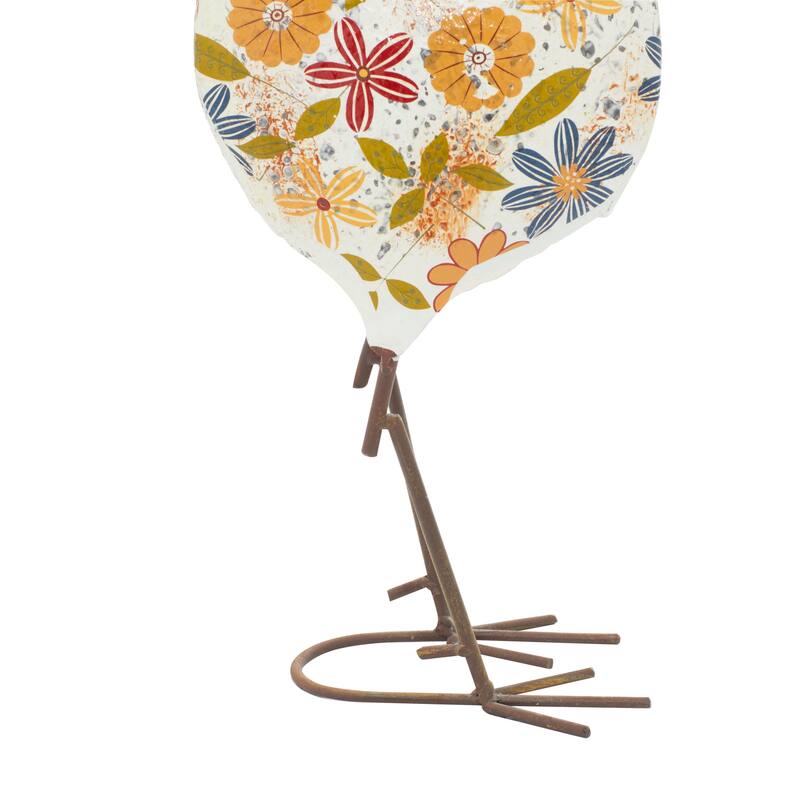 Green or Cream Metal Indoor Outdoor Distressed Standing Rooster Garden Sculpture with U Shaped Feet