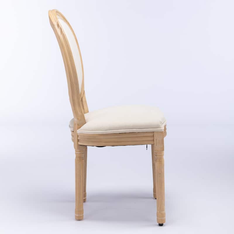 French Style Linen Fabric Dining Chairs - Set of 2 with Solid Wood Frame
