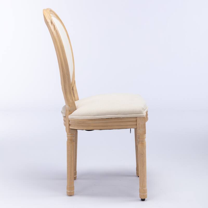 French Style Linen Fabric Dining Chairs Set of 2 with Solid Wood Frame