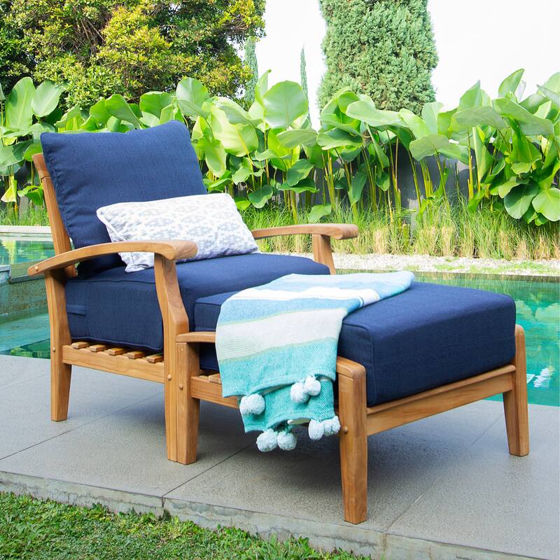 Cambridge Casual Leon 2-piece Teak Patio Club Chair with Ottoman - Navy