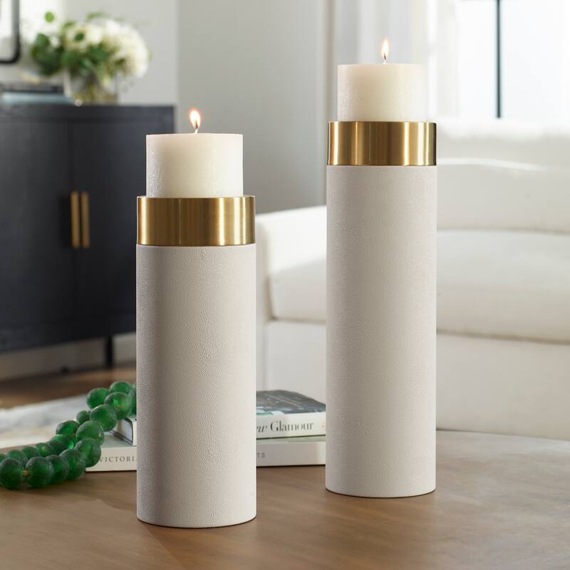 Uttermost Wessex White Pillar Candleholders Set Of 2 - 4.63"W x 16"H x 4.63"D