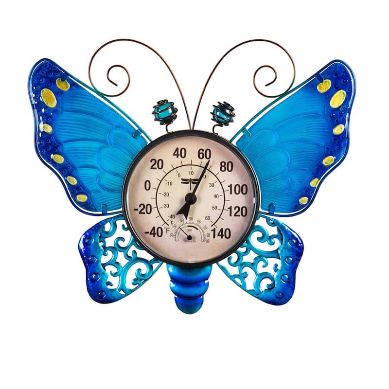 Butterfly Outdoor Wall Thermometer, Blue