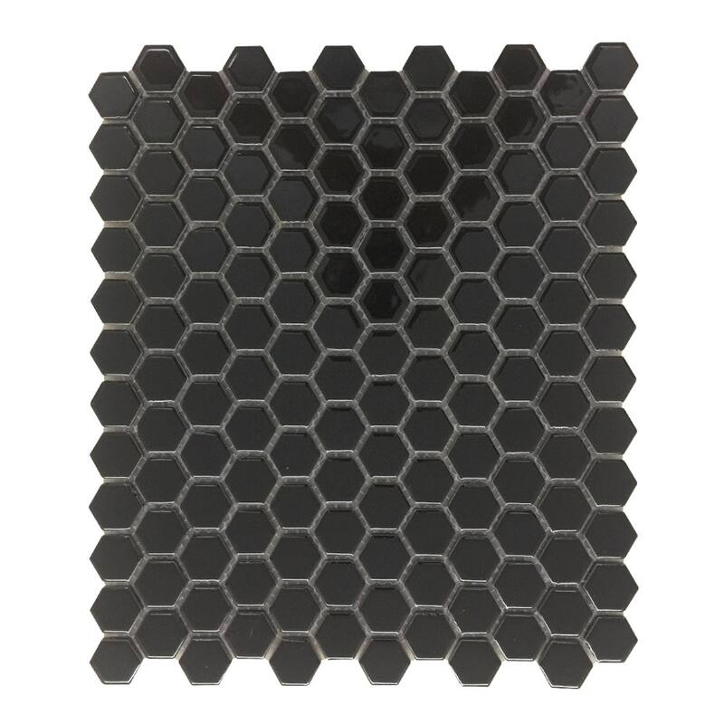 Porcelain Mosaic Hexagon Glossy Black Floor and Wall Tile 19.3 Sq Ft Renovators Suppply