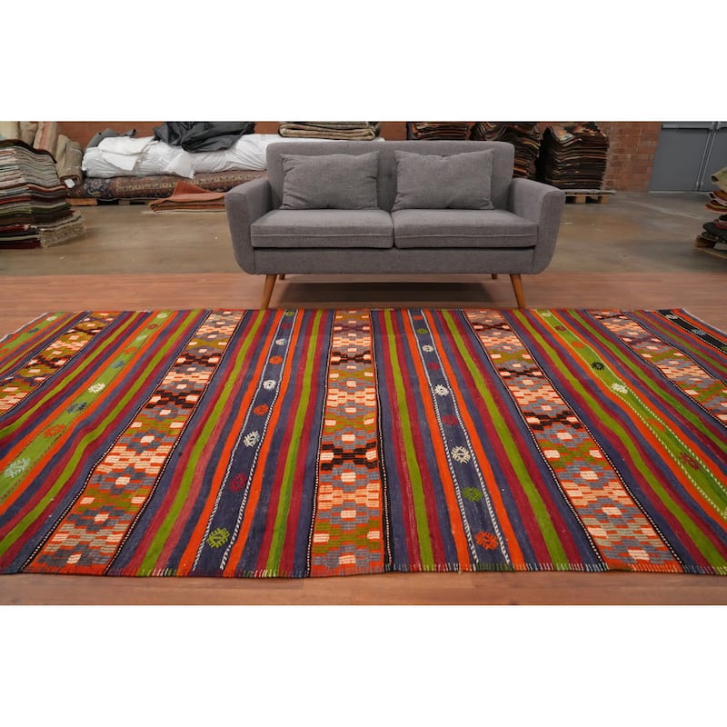 Hand Woven Oriental 100% Wool Carpet Southwestern Tribal Multi-Colored Kilim Area Rug - 10' 11'' X 5' 11''
