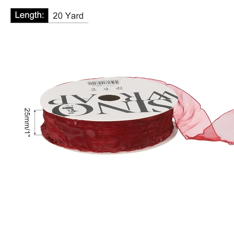 1 Inch 20 Yard Sheer Organza Ribbon Shimmer Chiffon Tulle Ribbons - Burgundy