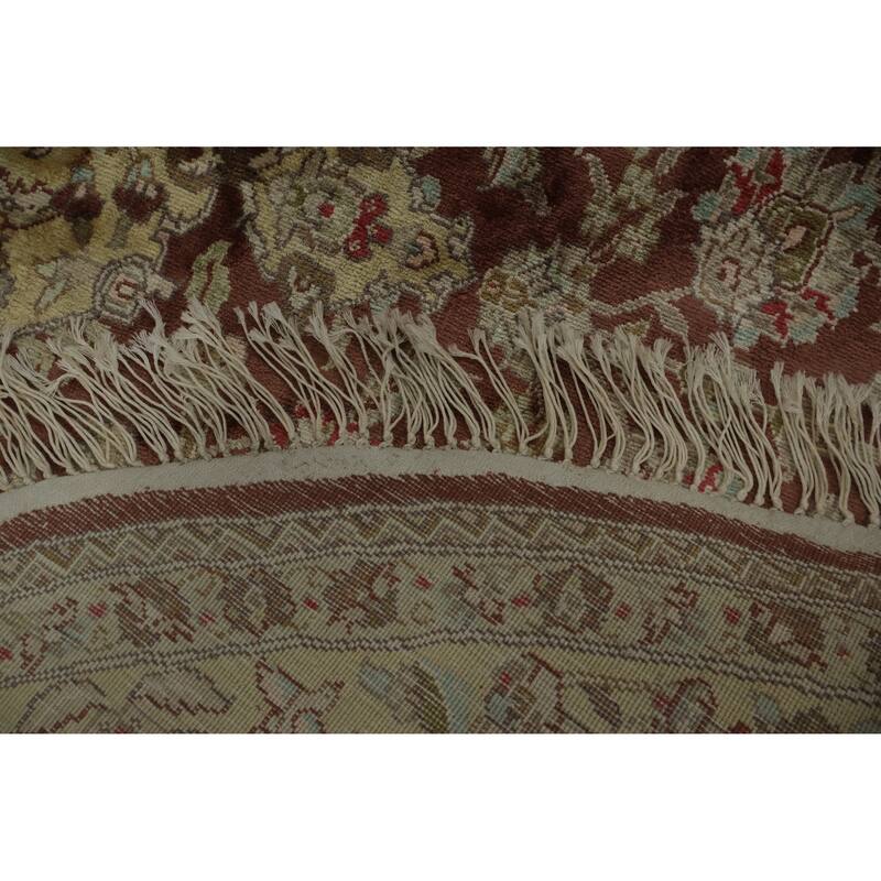 Hand Knotted Oriental Silk Carpet Traditional Floral Oranges & Rust Kashmir Area Rug - 6' 2'' X 6' 2''