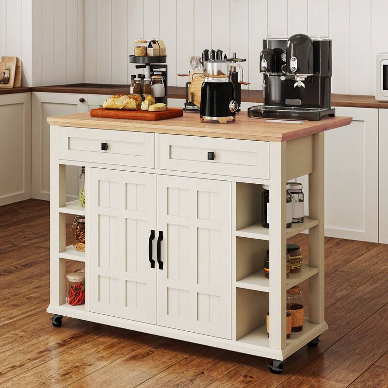 Moasis Rolling Kitchen Island with Storage & Drawers - Brown/White