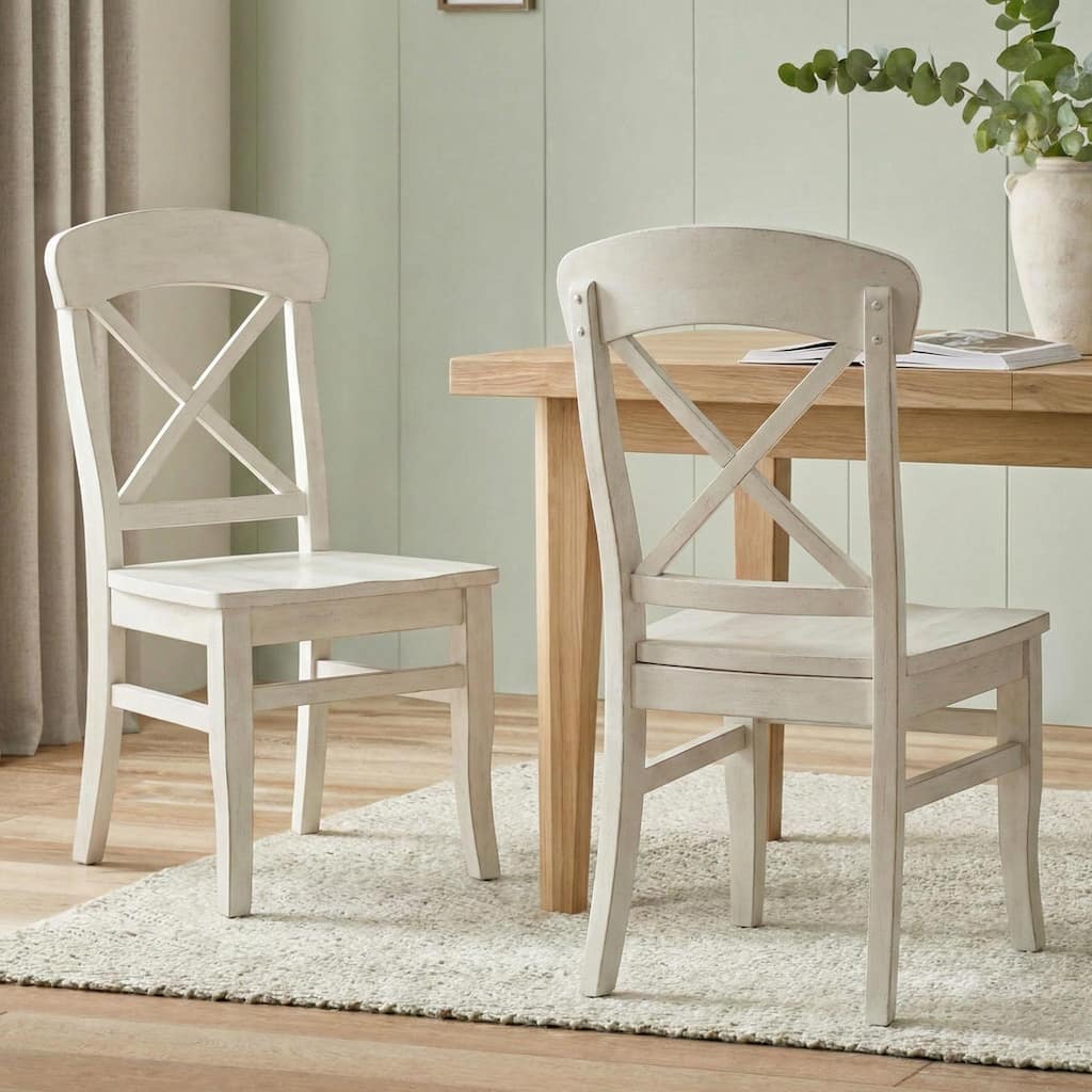 Roundhill Furniture Harola Cross-back Dining Side Chairs in Set of 2, Smoky White Finish