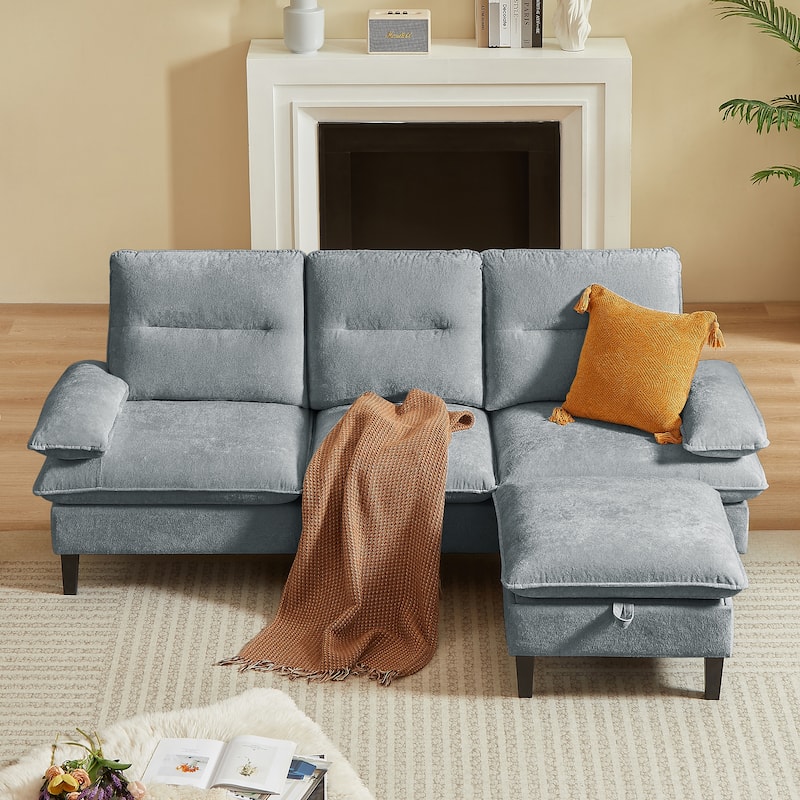 86.22" Chenille L Shaped Sofa With Ottoman