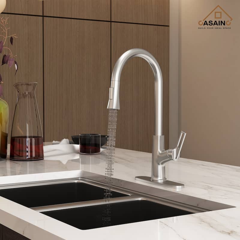 Single Handle Pull-Down Sprayer Kitchen Faucet - Chrome/Clear