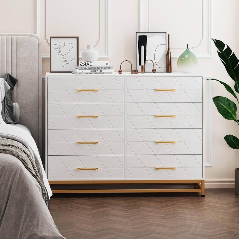 8 Drawer Dresser for Bedroom with Metal Handles - White