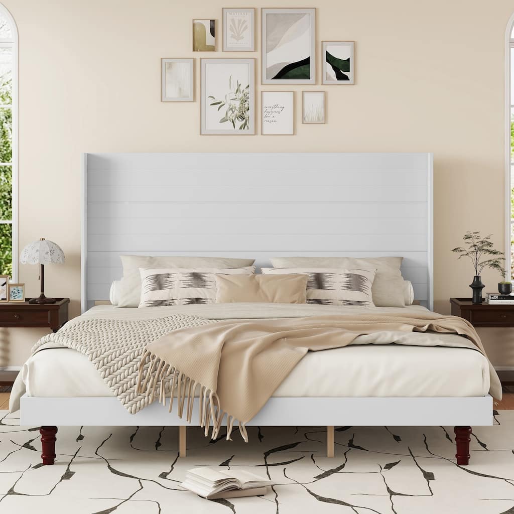 Elegant High Headboard King Size Bed with Comfortable Back Support in White
