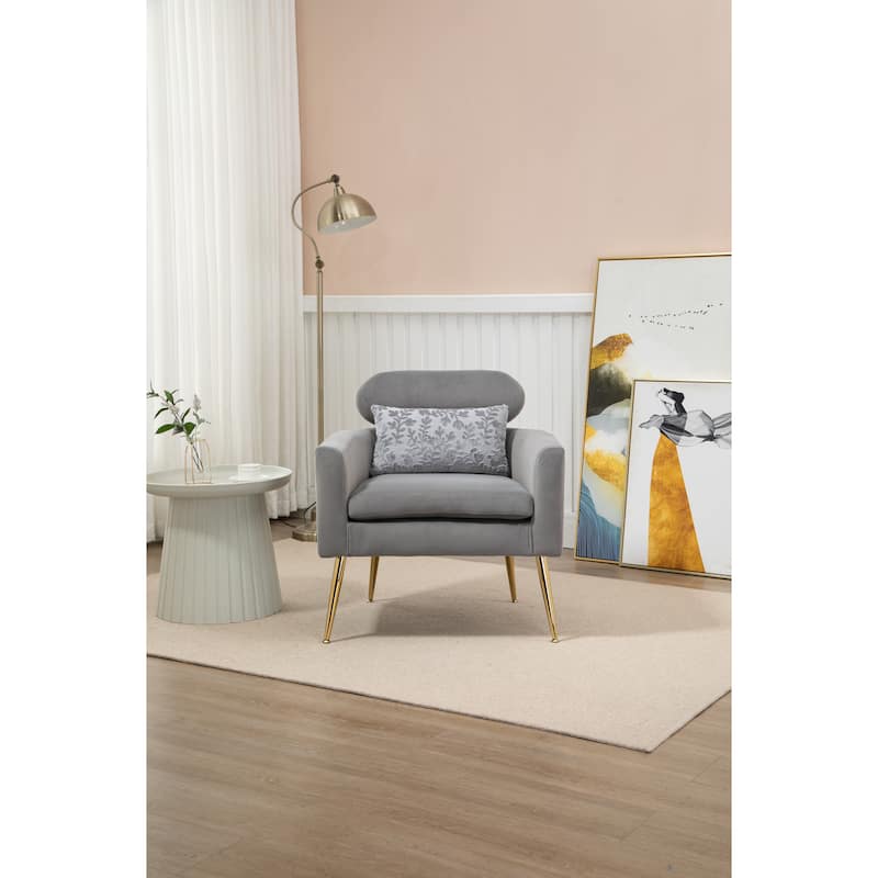 Velvet Upholstered Accent Chair With A Pillow